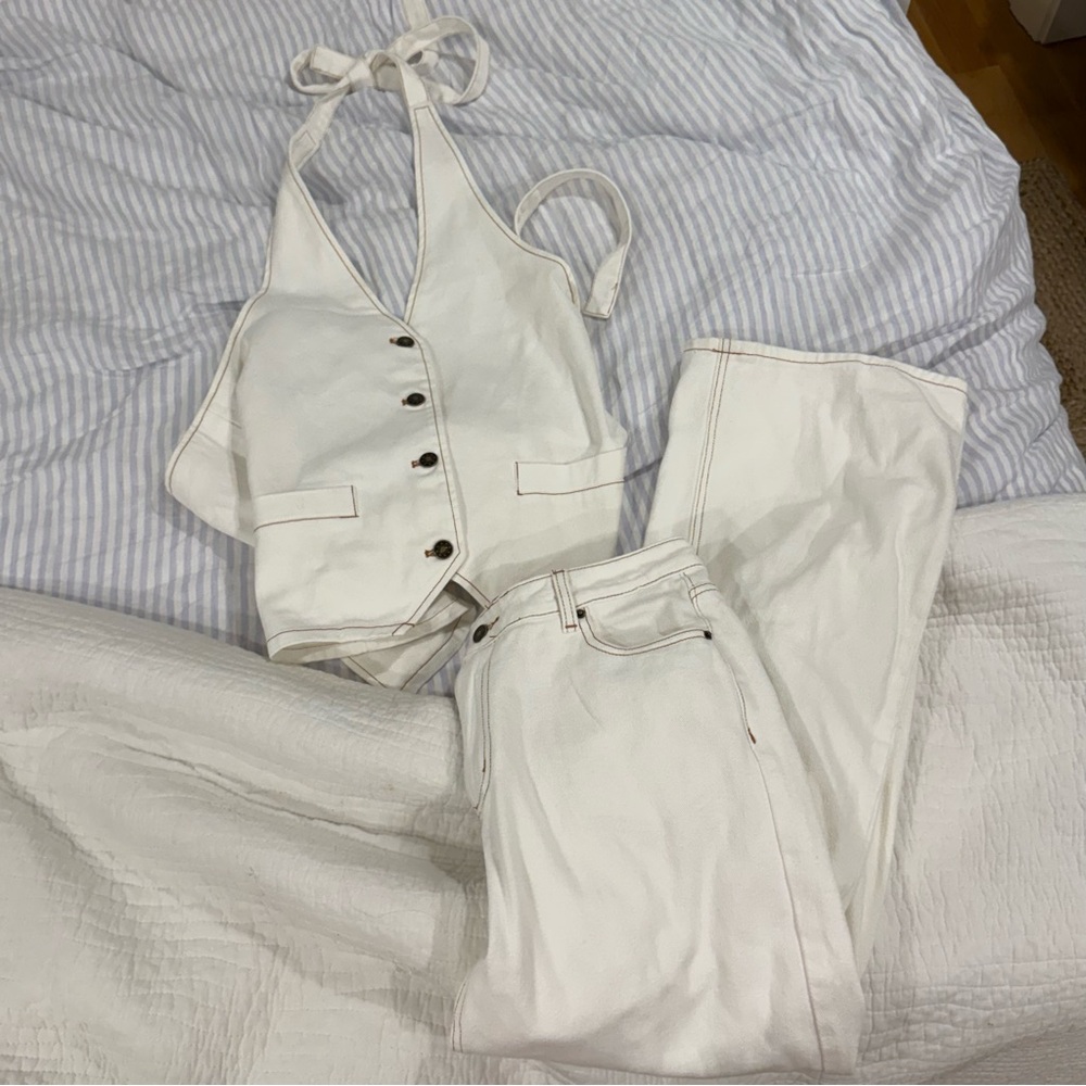 Princess Polly White Halter Denim Top & Jeans